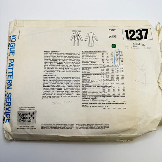 Sewing Pattern - Womenswear - Vogue 1237 - True Deadstock supplies Fabric by private - Sustainable Textile | FABCYCLE
