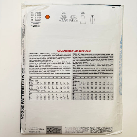 Sewing Pattern - Womenswear - Vogue 1258 - True Deadstock supplies Fabric by private - Sustainable Textile | FABCYCLE