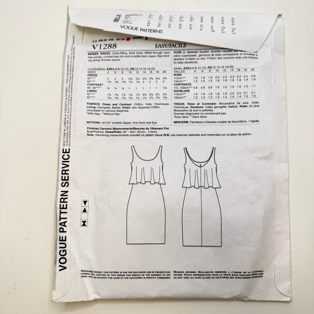 Sewing Pattern - Womenswear - Vogue 1288 - True Deadstock supplies Fabric by private - Sustainable Textile | FABCYCLE