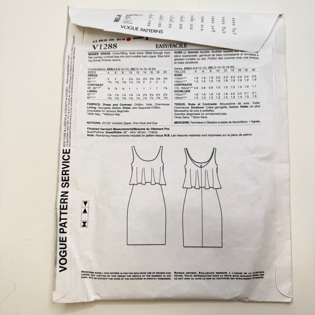 Sewing Pattern - Womenswear - Vogue 1288 - True Deadstock supplies Fabric by private - Sustainable Textile | FABCYCLE