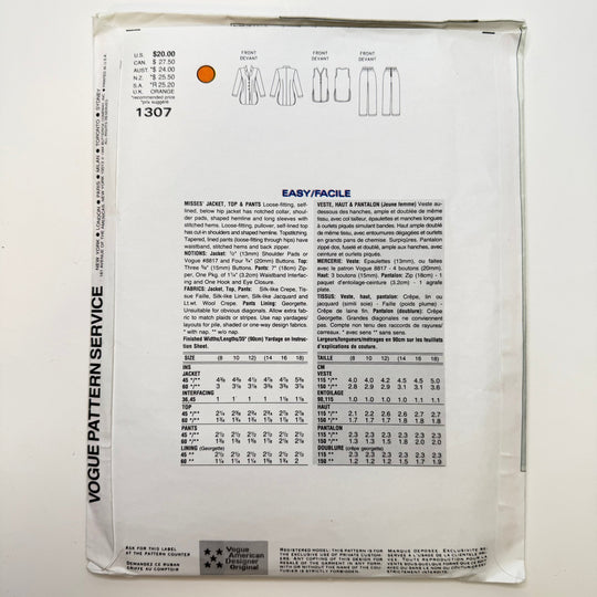 Sewing Pattern - Womenswear - Vogue 1307 - True Deadstock supplies Fabric by private - Sustainable Textile | FABCYCLE