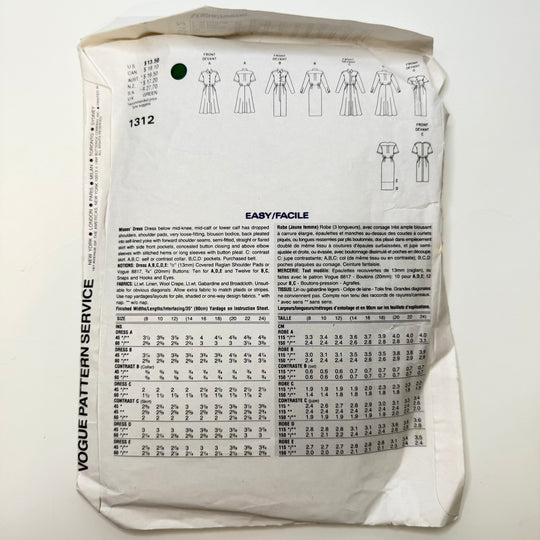 Sewing Pattern - Womenswear - Vogue 1312 - True Deadstock supplies Fabric by private - Sustainable Textile | FABCYCLE