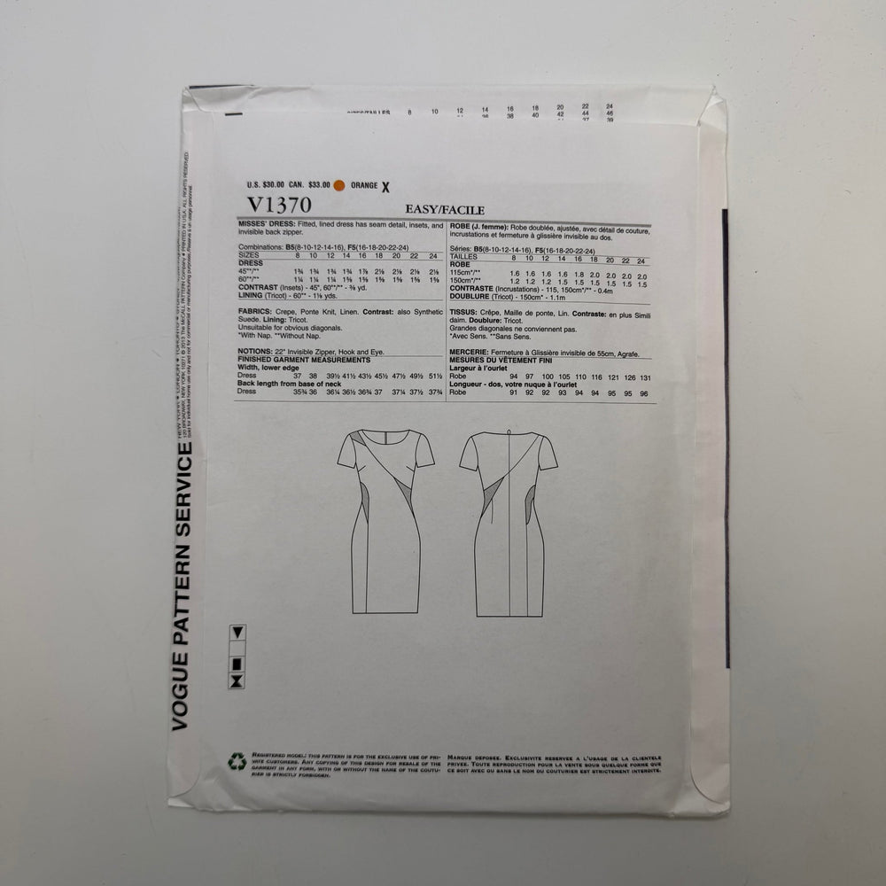 Sewing Pattern - Womenswear - Vogue 1370 - True Deadstock supplies Fabric by private - Sustainable Textile | FABCYCLE