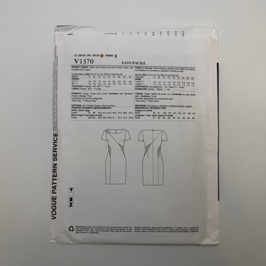 Sewing Pattern - Womenswear - Vogue 1370 - True Deadstock supplies Fabric by private - Sustainable Textile | FABCYCLE