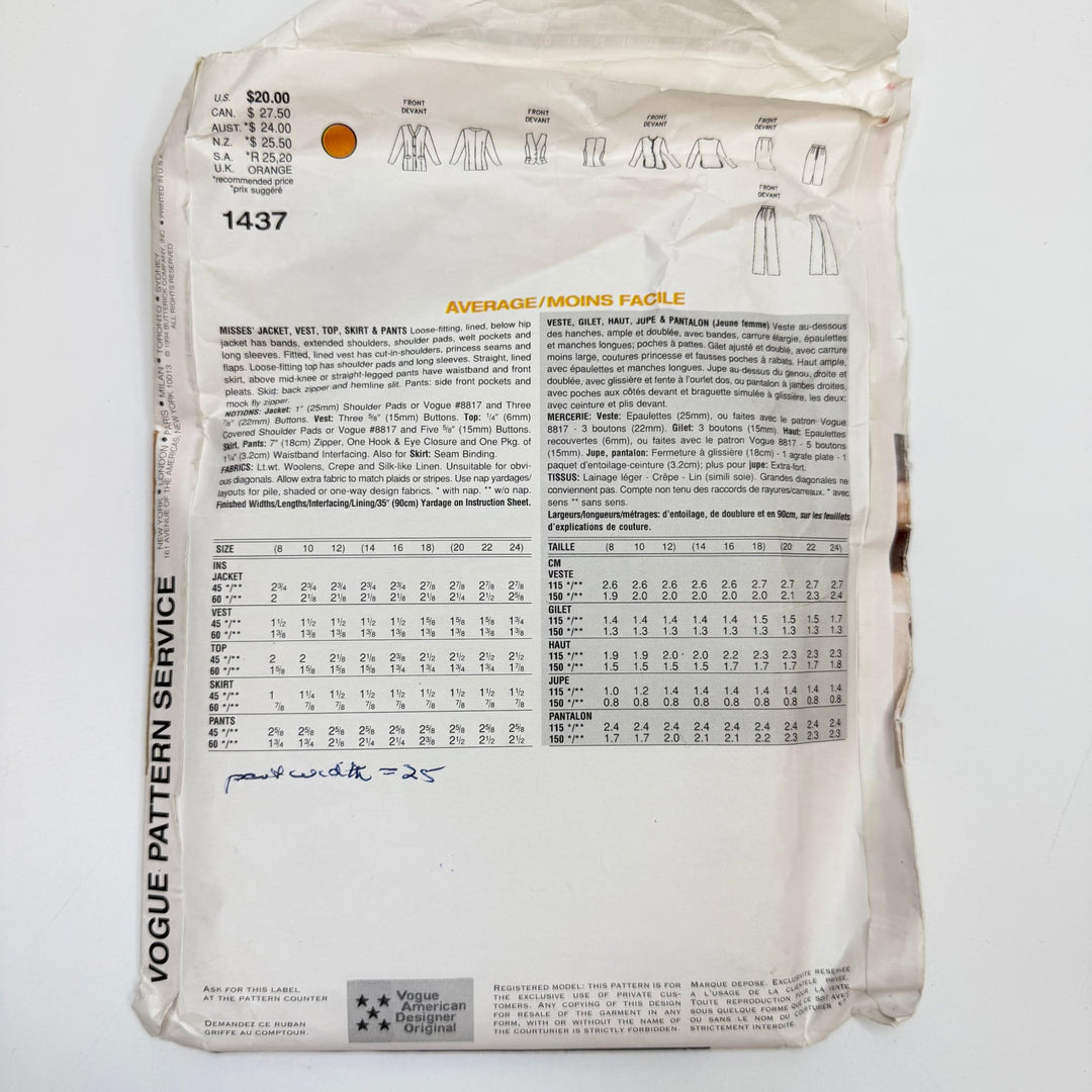 Sewing Pattern - Womenswear - Vogue 1437 - True Deadstock supplies Fabric by private - Sustainable Textile | FABCYCLE