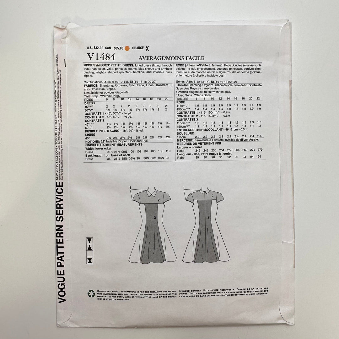 Sewing Pattern - Womenswear - Vogue 1484 - True Deadstock supplies Fabric by private - Sustainable Textile | FABCYCLE