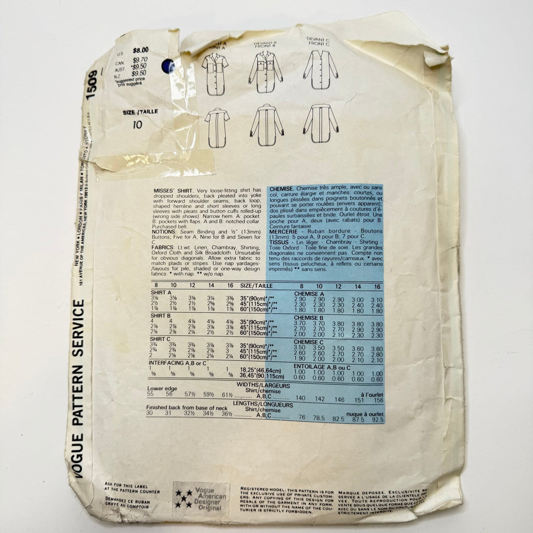 Sewing Pattern - Womenswear - Vogue 1509 - True Deadstock supplies Fabric by private - Sustainable Textile | FABCYCLE