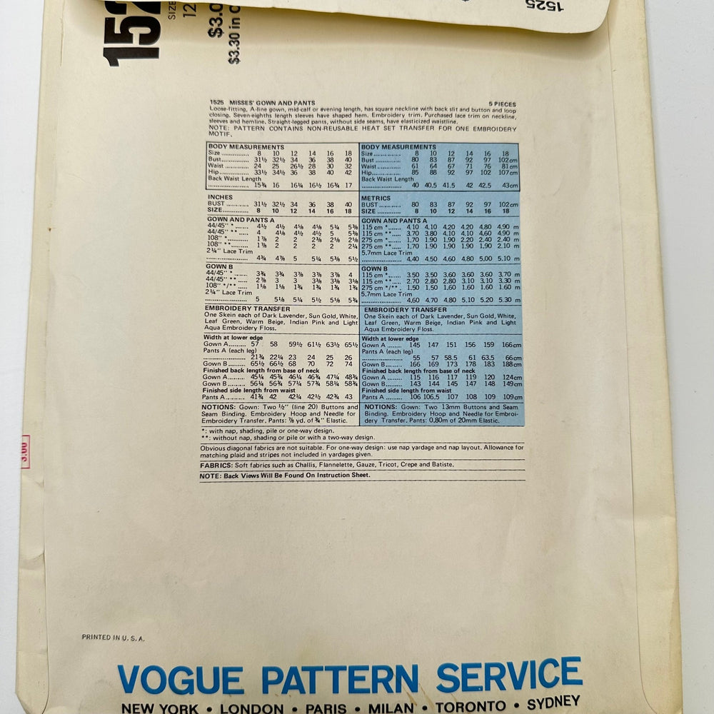 Sewing Pattern - Womenswear - Vogue 1525 - True Deadstock supplies Fabric by private - Sustainable Textile | FABCYCLE