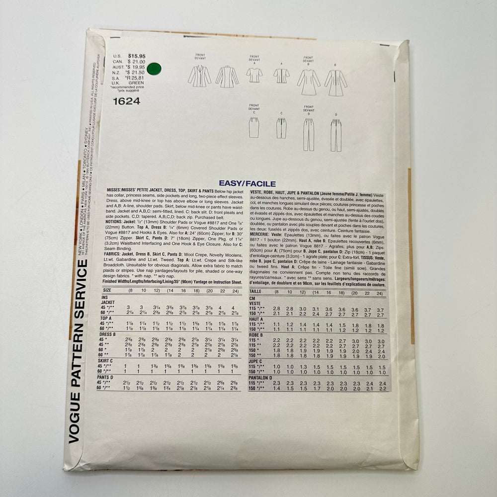 Sewing Pattern - Womenswear - Vogue 1624 - True Deadstock supplies Fabric by private - Sustainable Textile | FABCYCLE