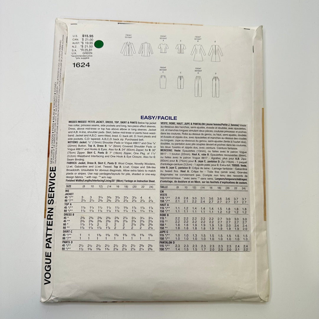 Sewing Pattern - Womenswear - Vogue 1624 - True Deadstock supplies Fabric by private - Sustainable Textile | FABCYCLE