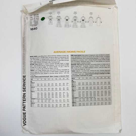 Sewing Pattern - Womenswear - Vogue 1640 - True Deadstock supplies Fabric by private - Sustainable Textile | FABCYCLE