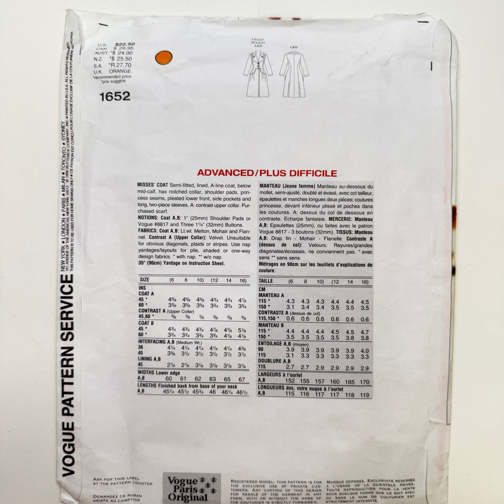 Sewing Pattern - Womenswear - Vogue 1652 - True Deadstock supplies Fabric by private - Sustainable Textile | FABCYCLE