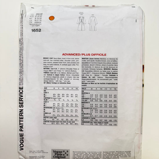 Sewing Pattern - Womenswear - Vogue 1652 - True Deadstock supplies Fabric by private - Sustainable Textile | FABCYCLE