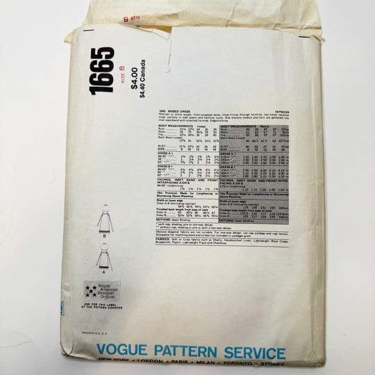 Sewing Pattern - Womenswear - Vogue 1665 - True Deadstock supplies Fabric by private - Sustainable Textile | FABCYCLE
