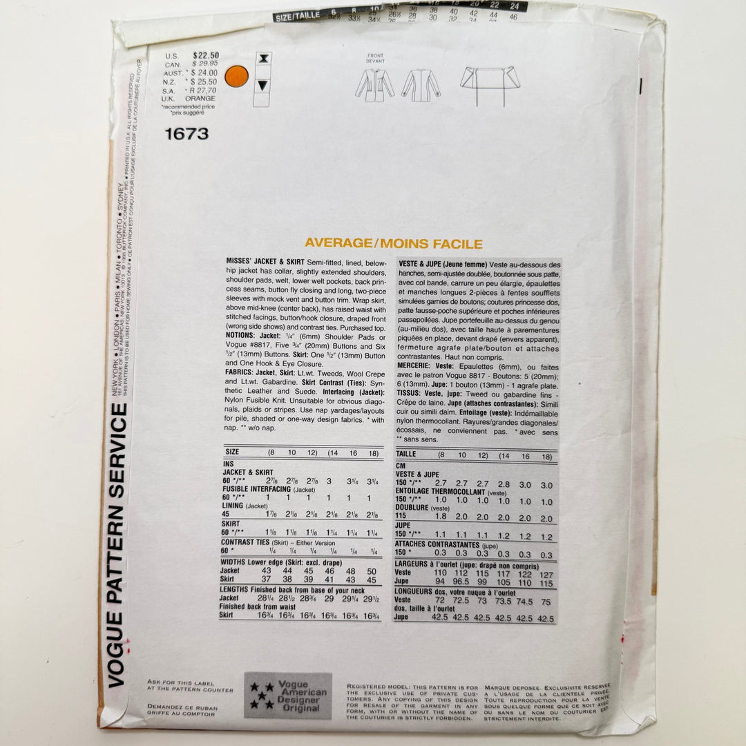 Sewing Pattern - Womenswear - Vogue 1673 - True Deadstock supplies Fabric by private - Sustainable Textile | FABCYCLE