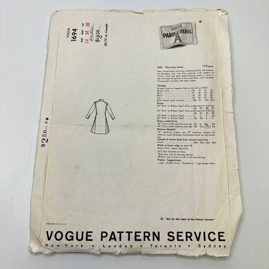 Sewing Pattern - Womenswear - Vogue 1694 - True Deadstock supplies Fabric by private - Sustainable Textile | FABCYCLE