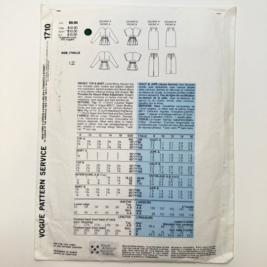 Sewing Pattern - Womenswear - Vogue 1710 - True Deadstock supplies Fabric by private - Sustainable Textile | FABCYCLE