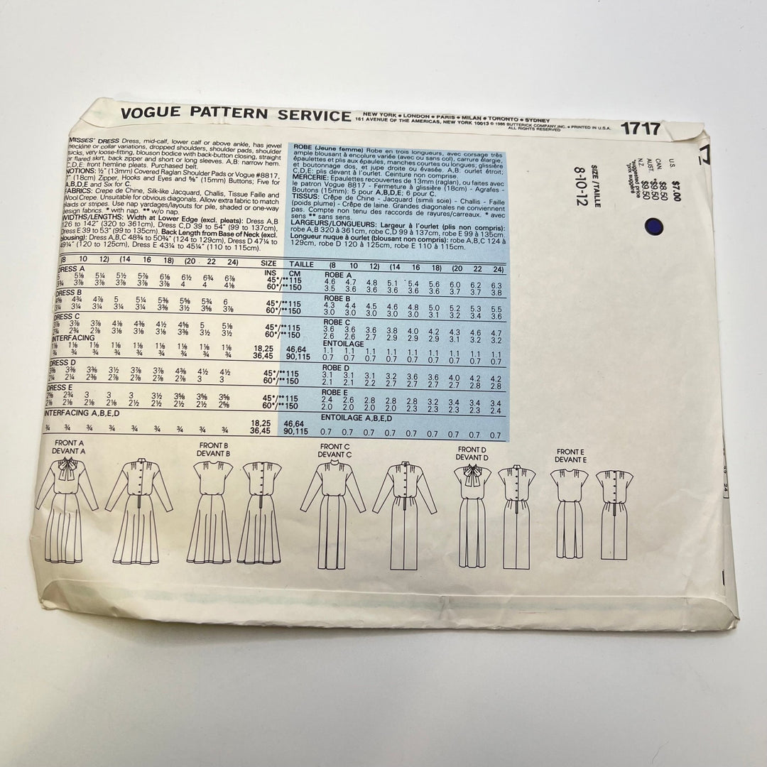 Sewing Pattern - Womenswear - Vogue 1717 - True Deadstock supplies Fabric by private - Sustainable Textile | FABCYCLE