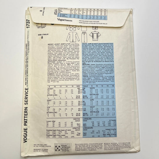 Sewing Pattern - Womenswear - Vogue 1737 - True Deadstock supplies Fabric by private - Sustainable Textile | FABCYCLE