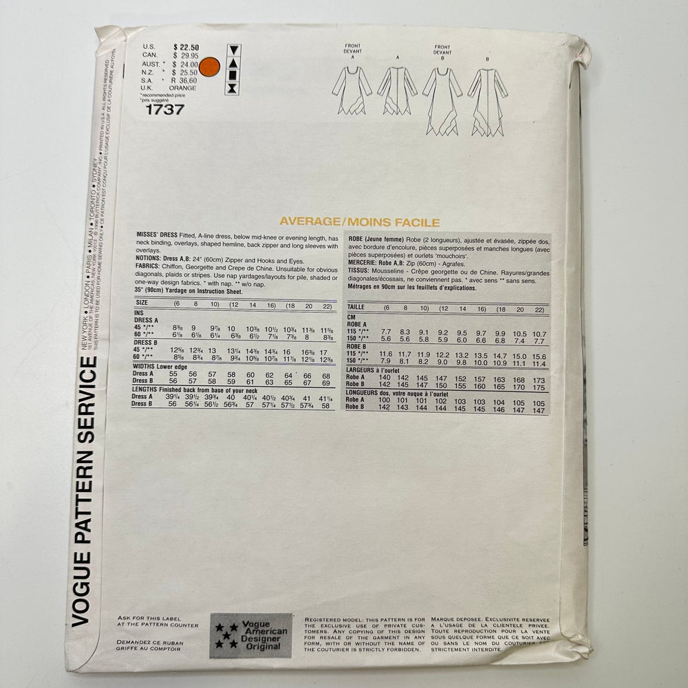 Sewing Pattern - Womenswear - Vogue 1737 - True Deadstock supplies Fabric by private - Sustainable Textile | FABCYCLE
