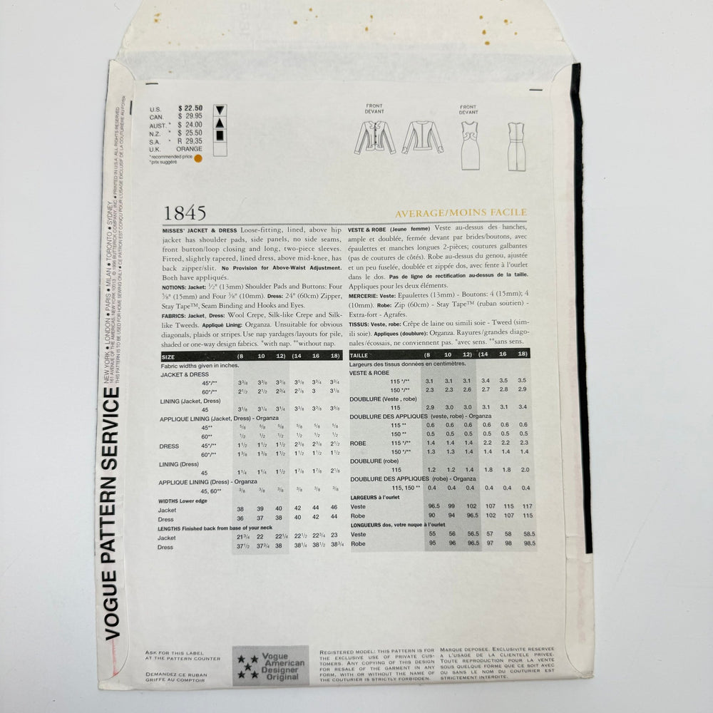 Sewing Pattern - Womenswear - Vogue 1845 - True Deadstock supplies Fabric by private - Sustainable Textile | FABCYCLE