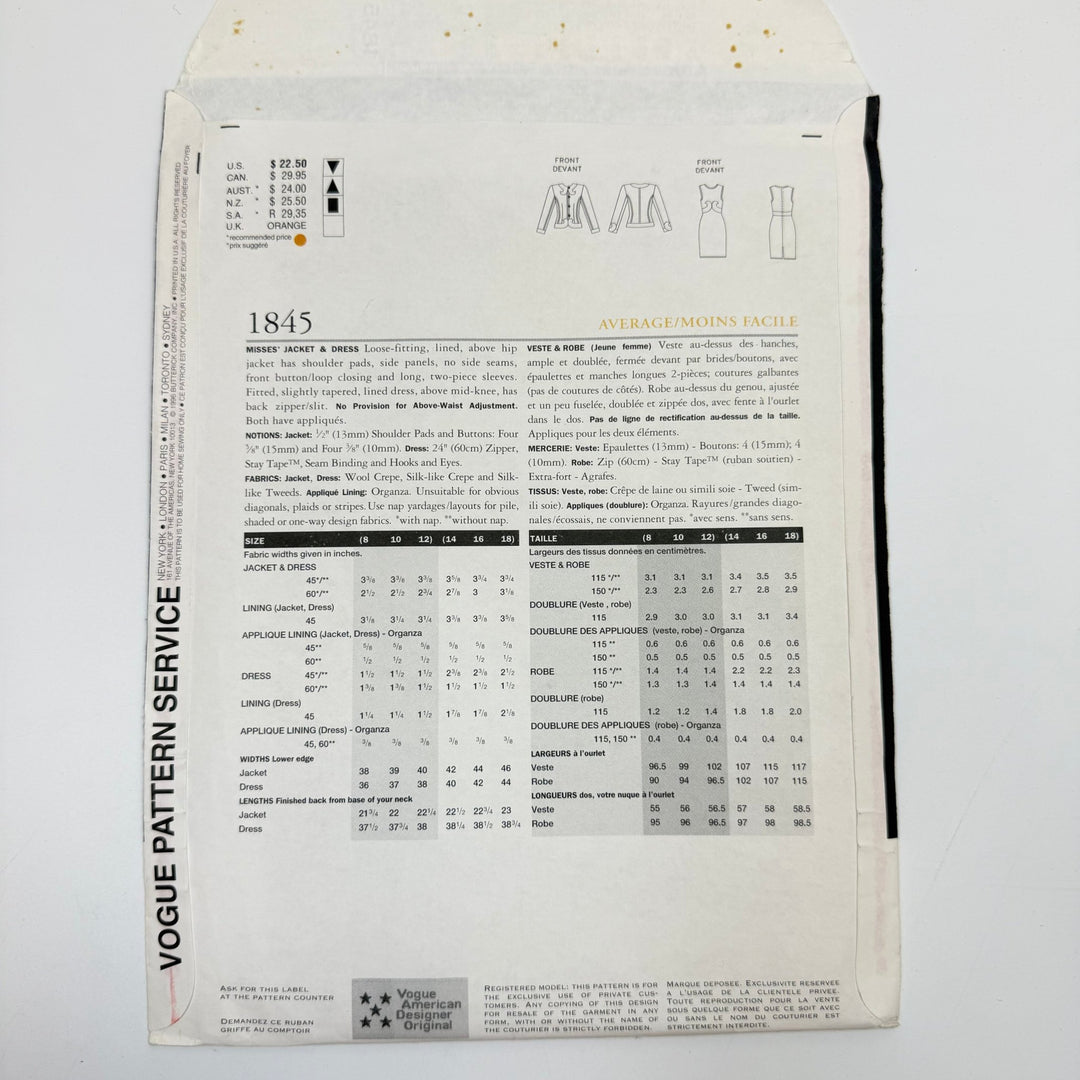 Sewing Pattern - Womenswear - Vogue 1845 - True Deadstock supplies Fabric by private - Sustainable Textile | FABCYCLE