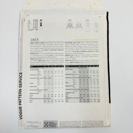 Sewing Pattern - Womenswear - Vogue 1845 - True Deadstock supplies Fabric by private - Sustainable Textile | FABCYCLE