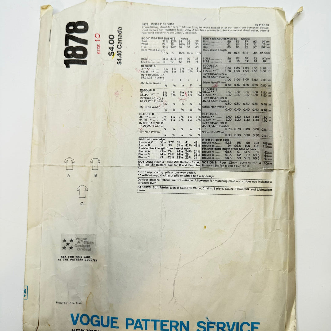 Sewing Pattern - Womenswear - Vogue 1878 - True Deadstock supplies Fabric by private - Sustainable Textile | FABCYCLE