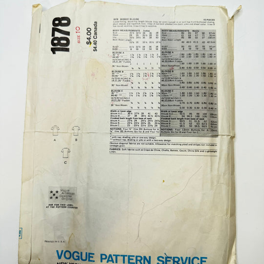 Sewing Pattern - Womenswear - Vogue 1878 - True Deadstock supplies Fabric by private - Sustainable Textile | FABCYCLE