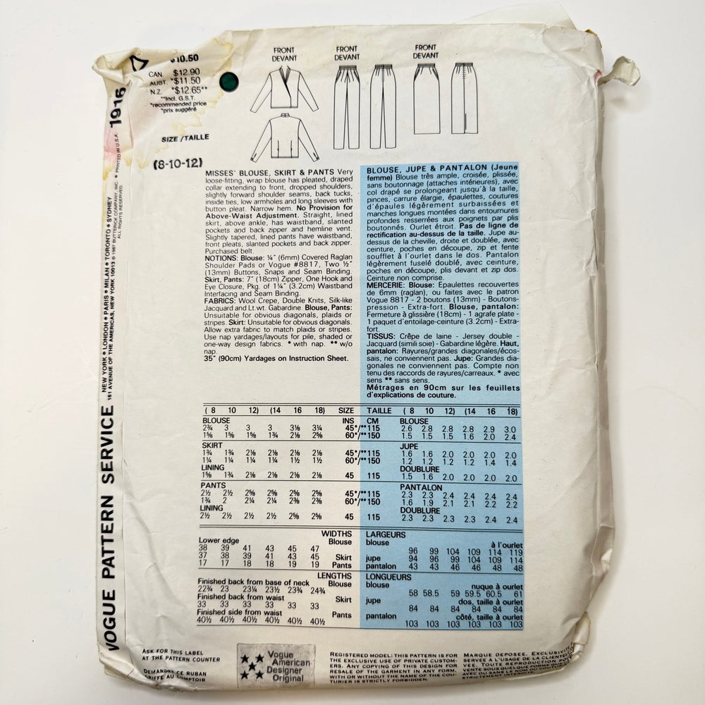 Sewing Pattern - Womenswear - Vogue 1916 - True Deadstock supplies Fabric by private - Sustainable Textile | FABCYCLE