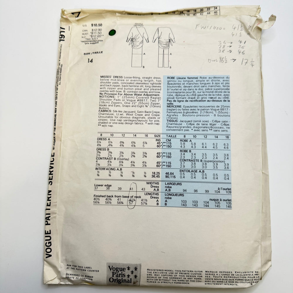 Sewing Pattern - Womenswear - Vogue 1917 - True Deadstock supplies Fabric by private - Sustainable Textile | FABCYCLE