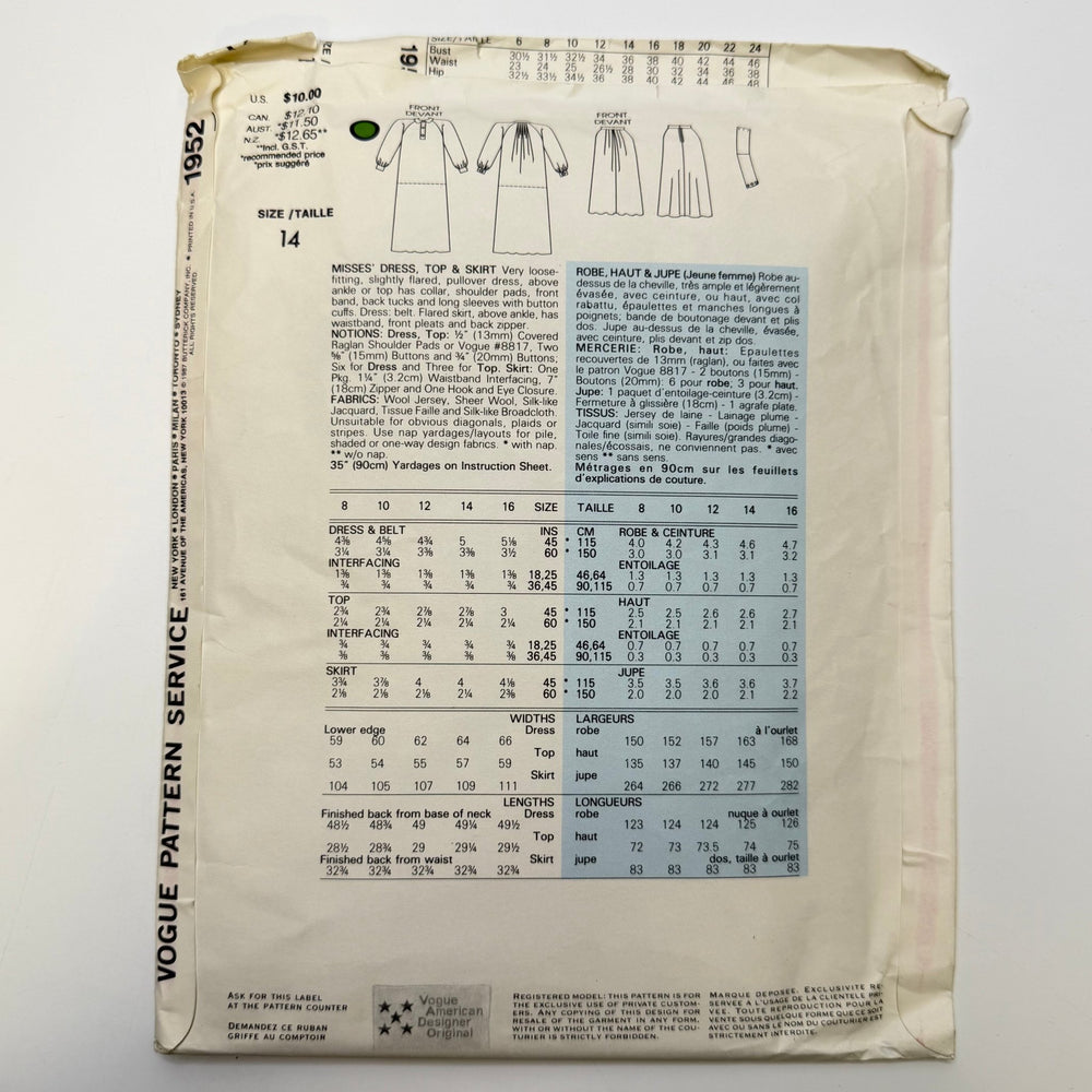 Sewing Pattern - Womenswear - Vogue 1952 - True Deadstock supplies Fabric by private - Sustainable Textile | FABCYCLE