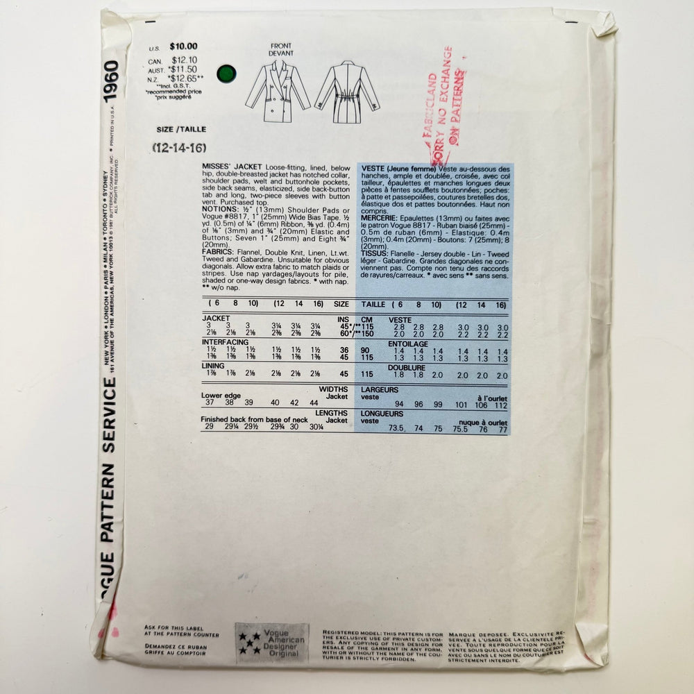 Sewing Pattern - Womenswear - Vogue 1960 - True Deadstock supplies Fabric by private - Sustainable Textile | FABCYCLE