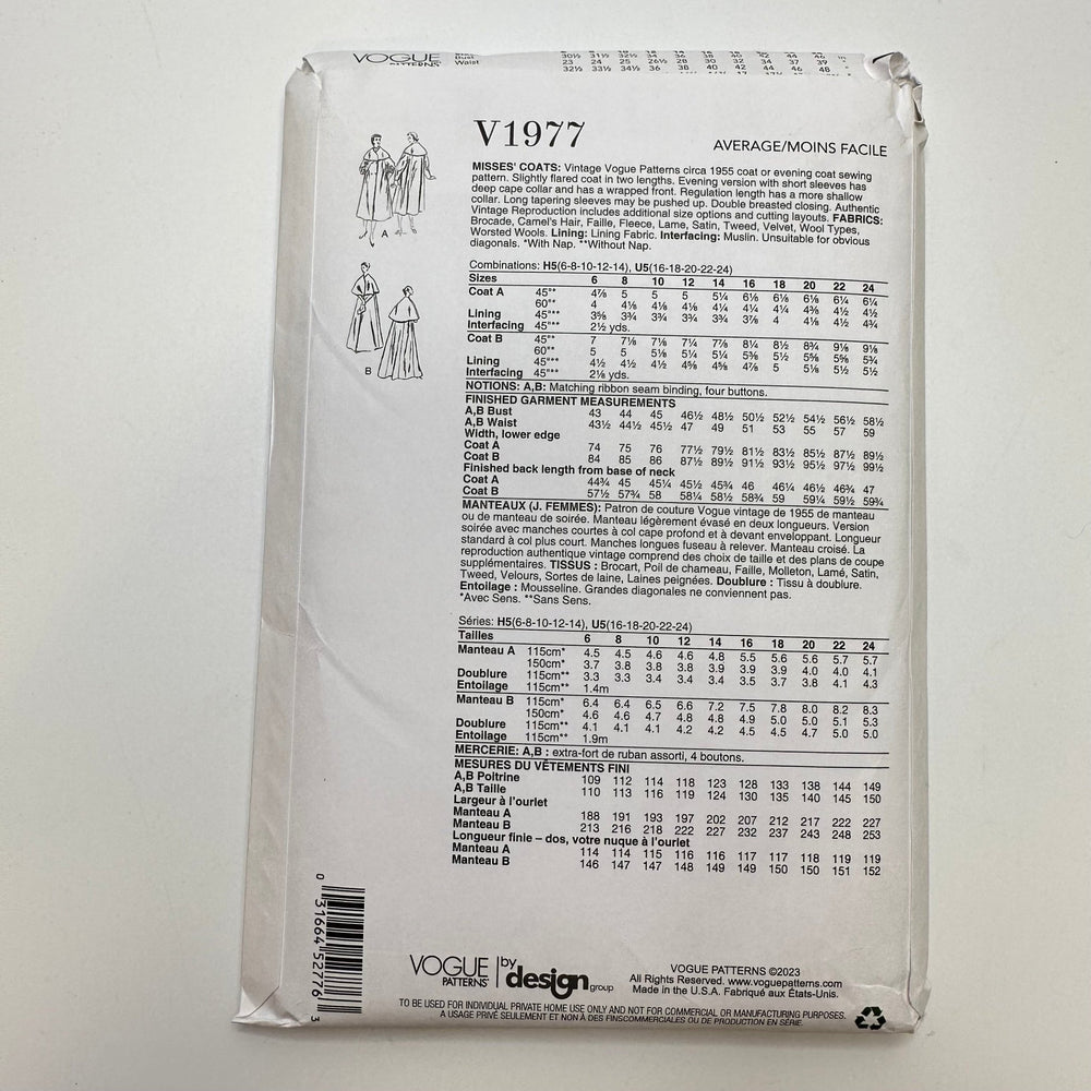 Sewing Pattern - Womenswear - Vogue 1977 - True Deadstock supplies Fabric by private - Sustainable Textile | FABCYCLE