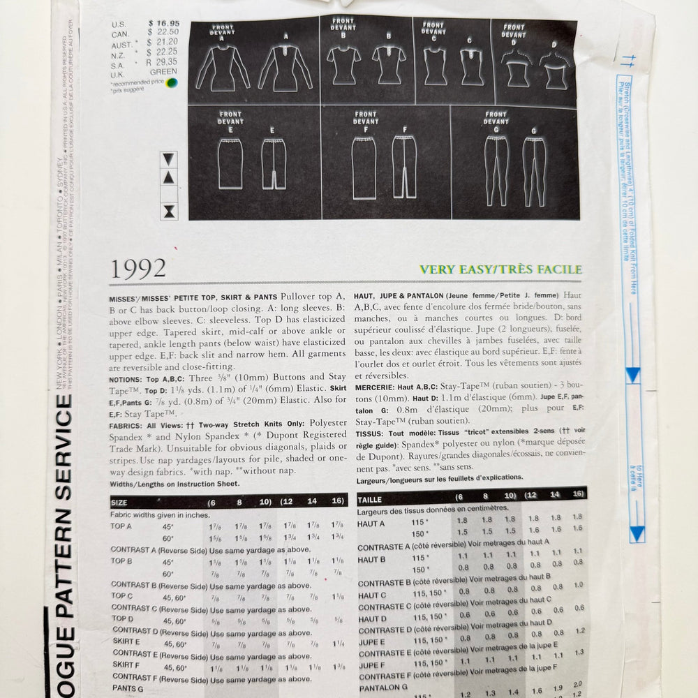 Sewing Pattern - Womenswear - Vogue 1992 - True Deadstock supplies Fabric by private - Sustainable Textile | FABCYCLE