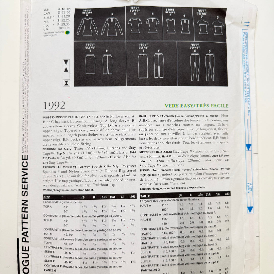 Sewing Pattern - Womenswear - Vogue 1992 - True Deadstock supplies Fabric by private - Sustainable Textile | FABCYCLE