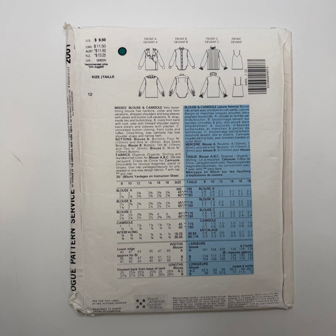 Sewing Pattern - Womenswear - Vogue 2001 - True Deadstock supplies Fabric by private - Sustainable Textile | FABCYCLE