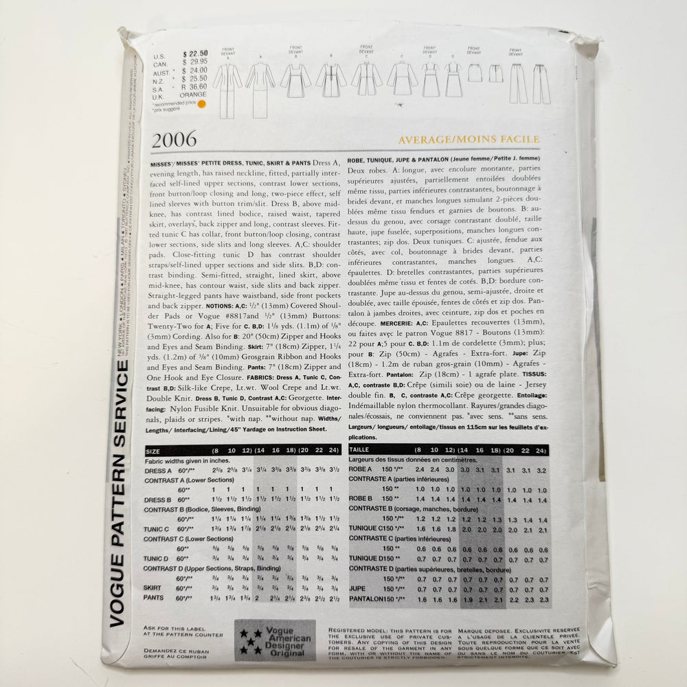 Sewing Pattern - Womenswear - Vogue 2006 - True Deadstock supplies Fabric by private - Sustainable Textile | FABCYCLE