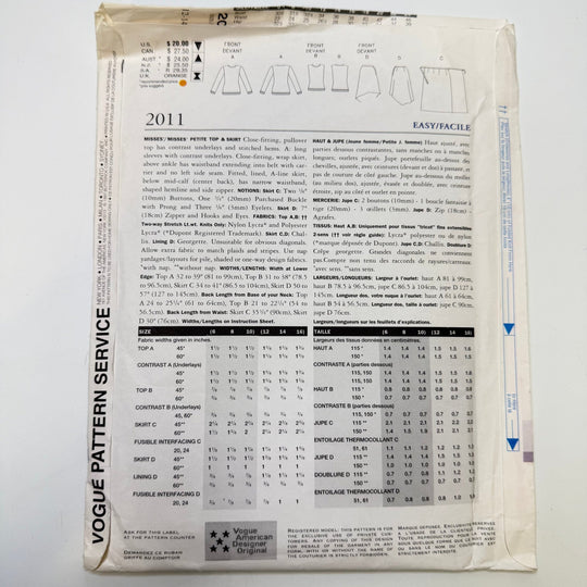Sewing Pattern - Womenswear - Vogue 2011 - True Deadstock supplies Fabric by private - Sustainable Textile | FABCYCLE