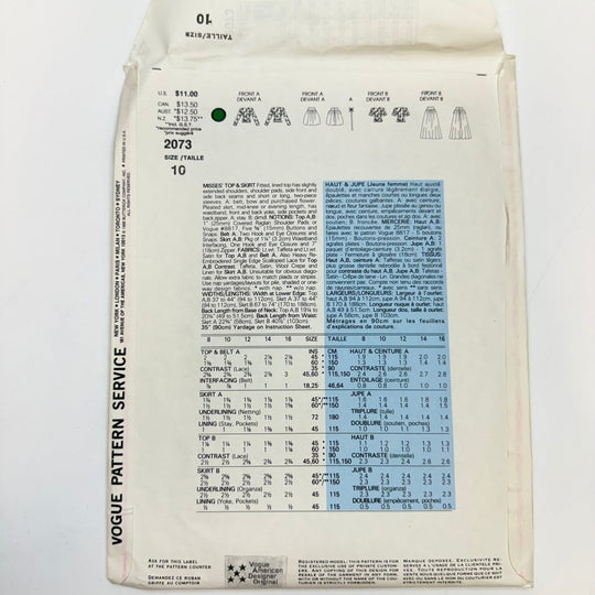 Sewing Pattern - Womenswear - Vogue 2073 - True Deadstock supplies Fabric by private - Sustainable Textile | FABCYCLE