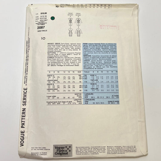 Sewing Pattern - Womenswear - Vogue 2087 - True Deadstock supplies Fabric by private - Sustainable Textile | FABCYCLE