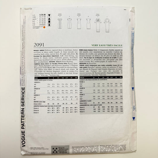 Sewing Pattern - Womenswear - Vogue 2091 - True Deadstock supplies Fabric by private - Sustainable Textile | FABCYCLE