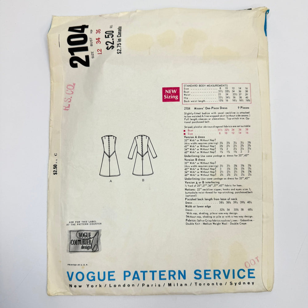 Sewing Pattern - Womenswear - Vogue 2104 - True Deadstock supplies Fabric by private - Sustainable Textile | FABCYCLE