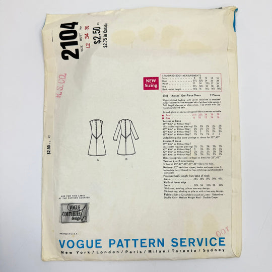 Sewing Pattern - Womenswear - Vogue 2104 - True Deadstock supplies Fabric by private - Sustainable Textile | FABCYCLE