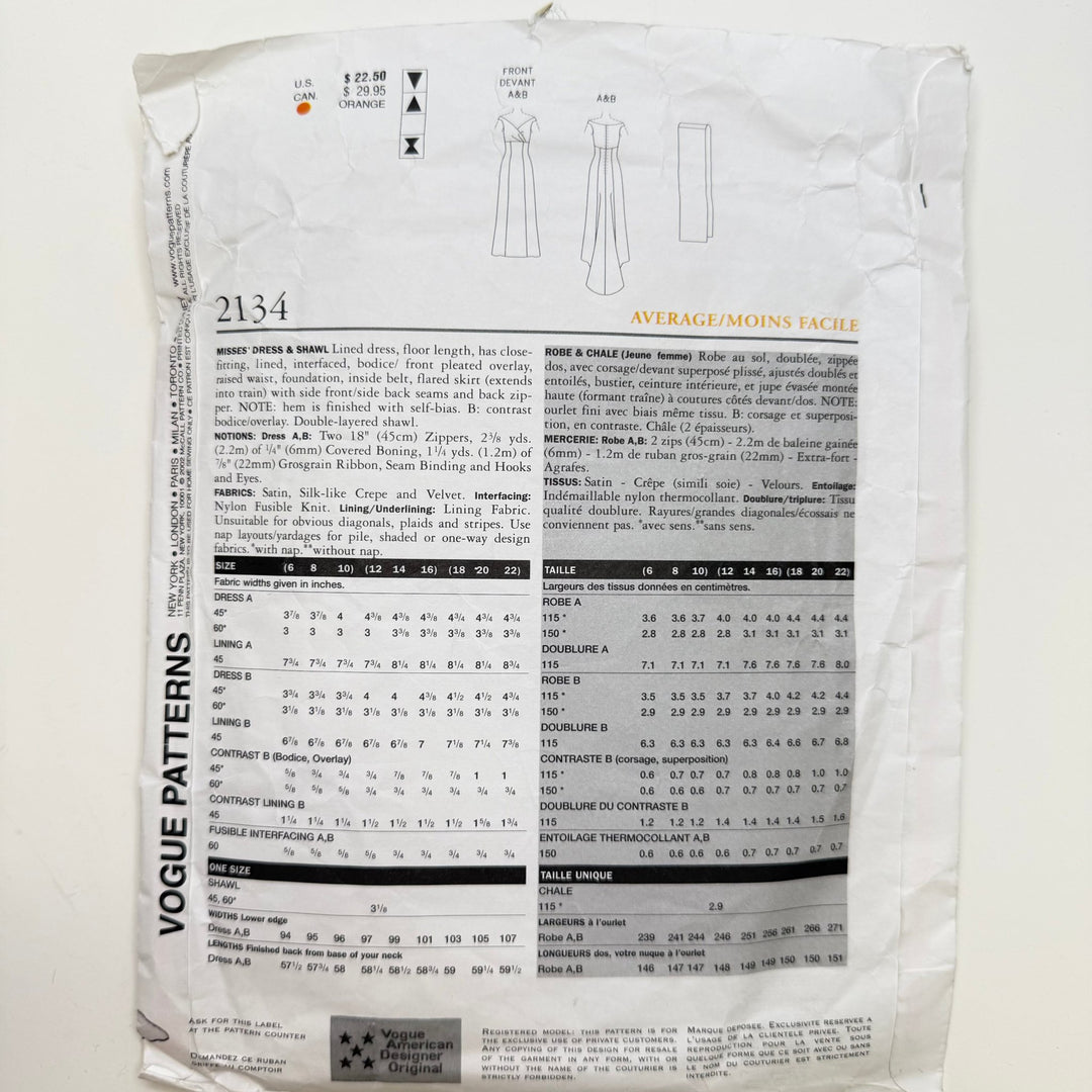 Sewing Pattern - Womenswear - Vogue 2134 - True Deadstock supplies Fabric by private - Sustainable Textile | FABCYCLE