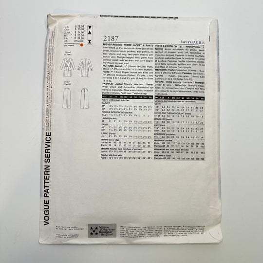Sewing Pattern - Womenswear - Vogue 2187 - True Deadstock supplies Fabric by private - Sustainable Textile | FABCYCLE