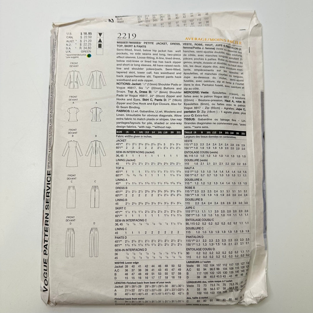 Sewing Pattern - Womenswear - Vogue 2219 - True Deadstock supplies Fabric by private - Sustainable Textile | FABCYCLE