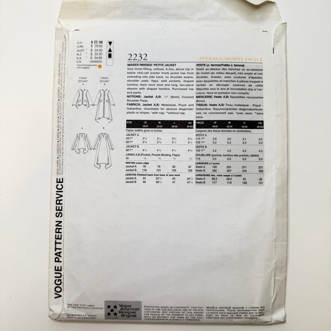 Sewing Pattern - Womenswear - Vogue 2232 - True Deadstock supplies Fabric by private - Sustainable Textile | FABCYCLE
