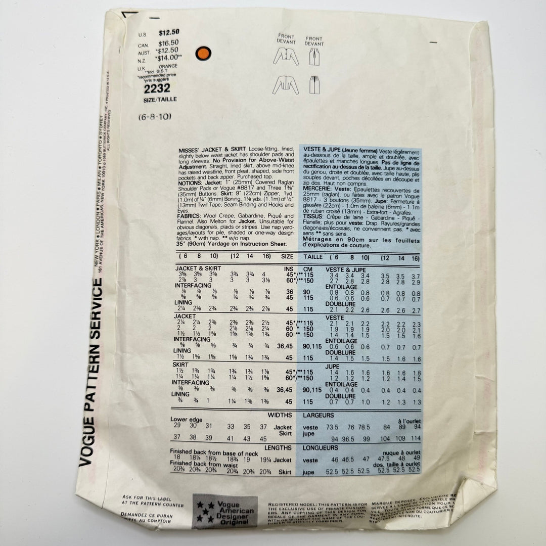 Sewing Pattern - Womenswear - Vogue 2232 - True Deadstock supplies Fabric by private - Sustainable Textile | FABCYCLE