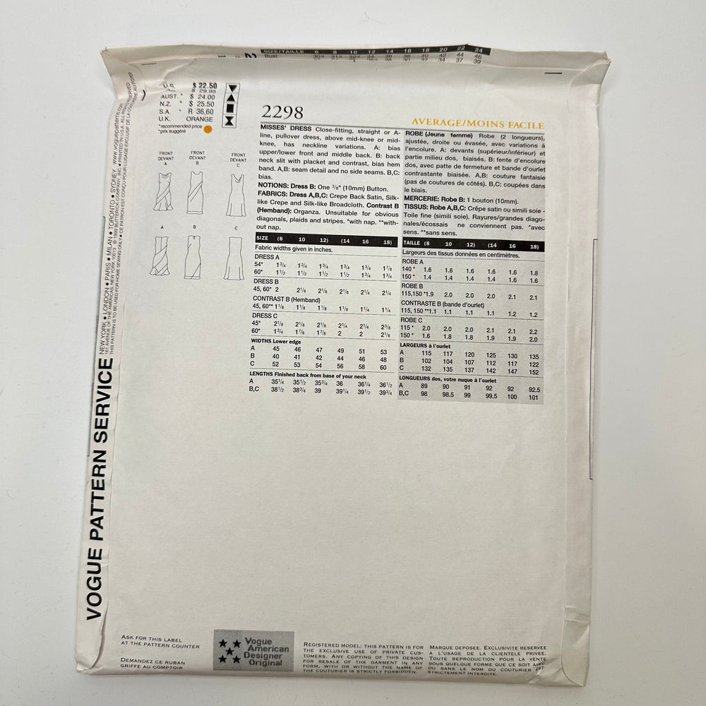 Sewing Pattern - Womenswear - Vogue 2298 - True Deadstock supplies Fabric by private - Sustainable Textile | FABCYCLE